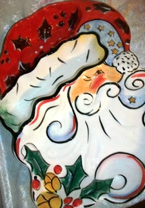 Ciotola snack immersione patatine Babbo Natale arte argilla StoneLite 2003 vintage - Foto 1 di 12