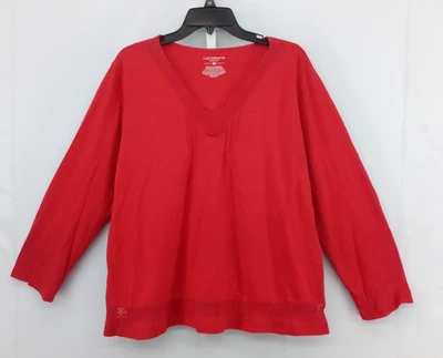 Liz Claiborne Shirt Women Size 1X Red Long Sleeve Embellished Hem and V Neck Top - Image 1 of 4