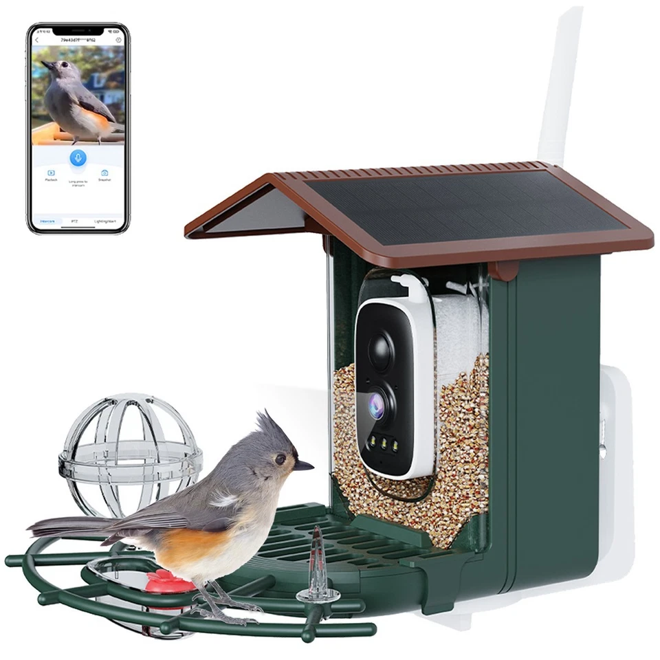 Smart Bird Feeder Camera 4MP 2.4G&5G WiFi Solar Battery Power Camera Wireless - Image 1 of 4