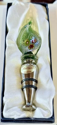 Винтажная пробка для бутылки из муранского стекла ручной работы — миллефиори и серебряная фольга Италия - Изображение 1 из 4