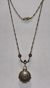 Collana vintage tono oro 4 foto pieghevole medaglione catena goccia a Y lunga 24" - Foto 1 di 10