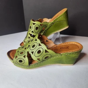 Spring Step Womens Green Cut Out Wedge Sandals Slip- On Sandals Size 39 US 8.5 - Picture 1 of 13