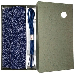 Vintage japanisches Obiage-Obijime Set Indigo Seide Blumen Shibori Kimono Accessoires - Bild 1 von 8
