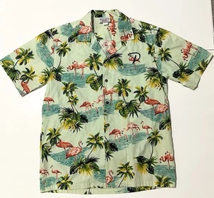 Vintage Pacific Legend Hawaiian Button Up Shirt Flamingos Palm Trees Size Large - Picture 1 of 7