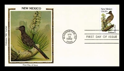 DR JIM STAMPS US COVER NEW MEXICO STATE BIRD FLOWER FDC COLORANO SILK CACHET - Image 1 of 2