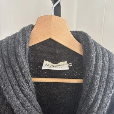 SAOL Gray Shawl Collar Irish Fisherman Cardigan Men’s S Wool Cable Knit *NOTE - Image 1 of 4