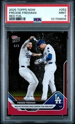 2025 Topps Now Walk-Off RBI Double Red #252 Freddie Freeman LA Dodgers /5 PSA 9 - Image 1 of 2