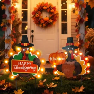 Fall Yard Decor Outdoor Autumn Harvest Garden Stakes with LED Light Autumn Two T - Picture 1 of 17