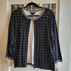 Jones New York Signature Women's Black White Polka Dot Cardigan Size XL - Picture 1 of 4
