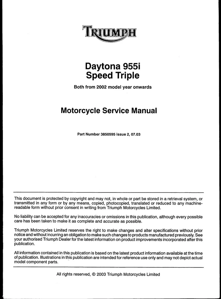 MANUALE OFFICINA REVISIONE RIPARAZIONE PDF TRIUMPH DAYTONA 955i SPEED_TRIPLE_95 - Immagine 1 di 1