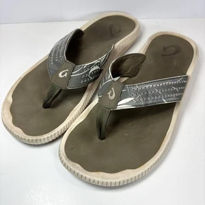 Sandalias OluKai Ulele Para Hombre Talla 13 Gris Blanco Tanga Chanclas Cómodas Palmera - Imagen 1 de 6