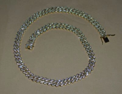 Collar de eslabones cubanos Miami Iced 12 mm cadena de oro 28 pulgadas Foto 1 de 4