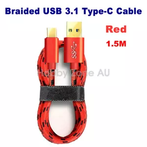 USB 3.1 Type C USB-C to USB 3.0 Male Data Cable Fast Charging Red Braided 1.5M - Picture 1 of 8