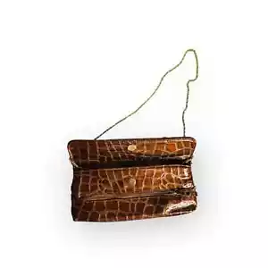 Vintage Shoulder Bag Clutch Croco Look ALDO Brown Light Metallic gold Chains - Picture 1 of 5