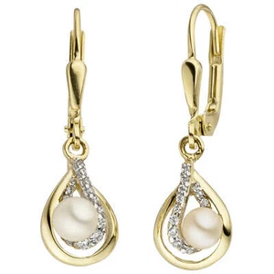 Pendientes Perlas de Agua Dulce Blanco Zirconia 375 Oro Amarillo - Picture 1 of 1