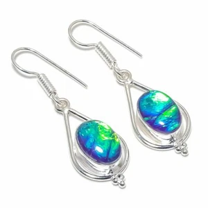 Gemstone Handmade 925 Sterling Silver Jewelry Triplet Opals Earring Size 1.20" - Picture 1 of 1