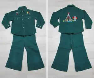 Vintage 1970s Kids Outfit Set Pants Shirt Size (6/7) Native American Embroidered - Picture 1 of 12