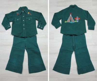 Vintage 1970s Kids Outfit Set Pants Shirt Size (6/7) Native American Embroidered - Image 1 of 4