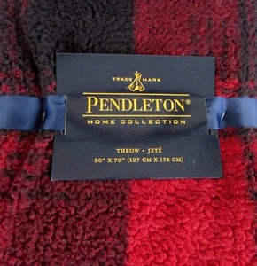 Pendleton Red Buffalo Plaid Sherpa Fleece Throw Blanket 50" x 70" Plush NWT - Picture 1 of 4