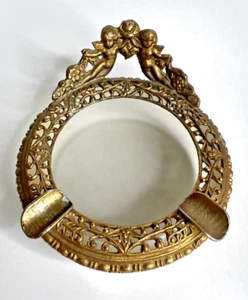 Posacenere vintage ornato angelo cherubino vetro smerigliato vanità Hollywood glam - Foto 1 di 10