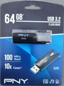 (2 Pack) PNY 64 GB Elite USB 3.2 100MB/s Flash Drive - P-FD64GELT-GE - Picture 1 of 2