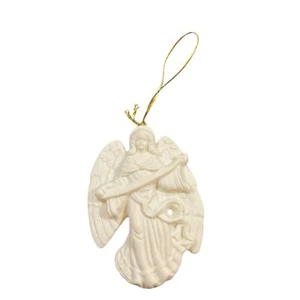 Statuina ornamento angelo bianco bisque albero di Natale - Foto 1 di 2