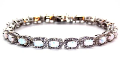 Silver Fire Opal & Diamond 14.86ct Emerald Cut Adjustable Tennis Bracelet - Image 1 of 4