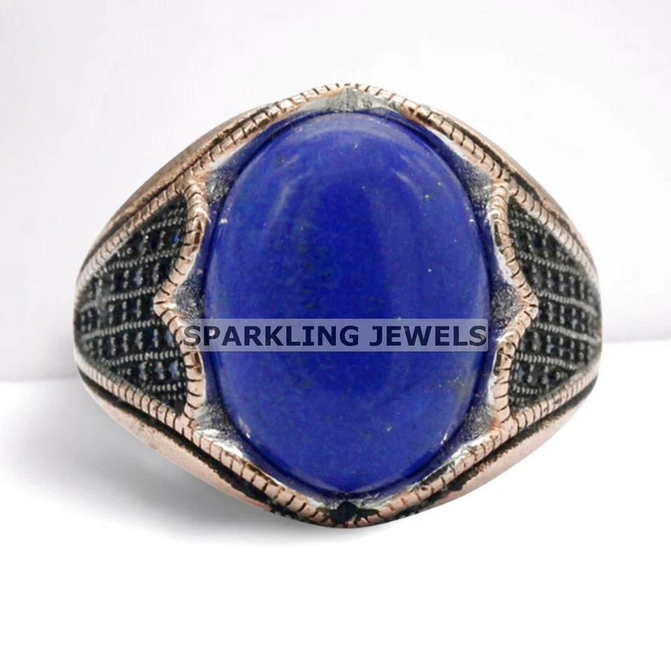 Impecable lapislázuli corte ovalado con anillo de plata de ley 925 para hombre #B98 Foto 1 de 4