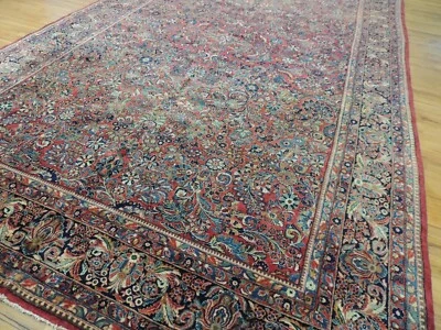 Tapete oriental Sarough Sarouk antigo tamanho grande 10x16 vermelho lã marinha feito à mão - Imagem 1 de 4