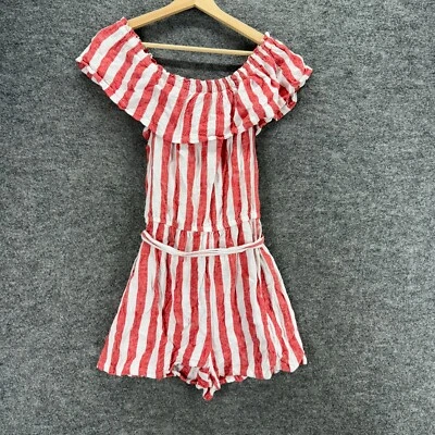 Mono Love Tree Mujer L Grande Rojo Rayas Cinturón Lino Manga Corta Informal Foto 1 de 4