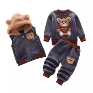 Boys Girls Clothing 2 pc 3 Pc Set Tricken Hooded Tops Pants Warm Outerwear Gift - Picture 1 of 41