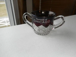 Vintage Souvenir Ruby Red 2 Handle Sugar Glass Bowl Chicago Illinois - Beautiful - Picture 1 of 7