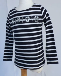 Camisa de algodón embellecida a rayas azules y blancas a rayas CREWCUTS COLECCIONABLES talla 4-5 - Imagen 1 de 5