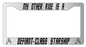 My Other Ride Is A Defiant-Class Starship Chrome Plastic License Plate Frame ST - Picture 1 of 1