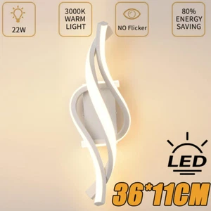 White LED Wireless Wall Lamp Curved Spiral Design, Warm White 22W Wall Sconce - Picture 1 of 9