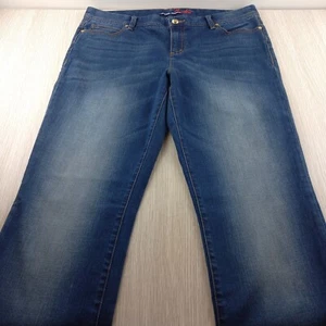 Nautica Denim Jeans Women's Size 14 Mid Rise Stretch Straight Long Leg Dark Blue - Picture 1 of 10