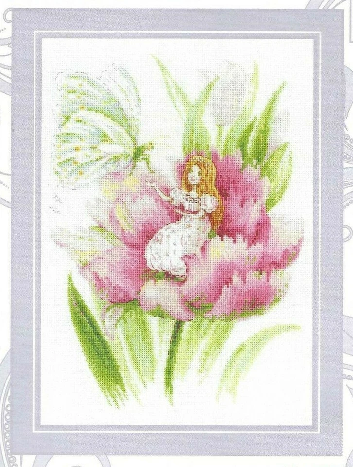 Pulgarcita--Pequeña niña en una flor rosa con libélula--KIT punto de cruz contado Foto 1 de 1