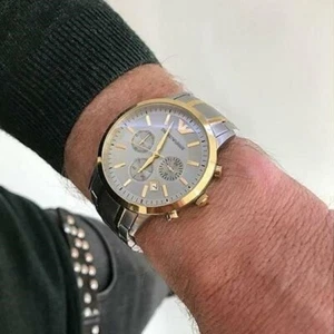 NEW GENUINE EMPORIO ARMANI AR11076 RENATO TWO TONE SILVER & GOLD TONE MENS WATCH - Picture 1 of 8