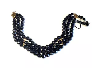 Vtg Lucite Geometric Bead Choker Necklace Black 3 Strands w/ Gold Bar Connectors - Picture 1 of 8