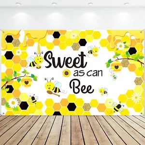 Bee Party Backdrop 73x43 In Sweet as Can Bee Decorations for Baby Shower Kids - Picture 1 of 9