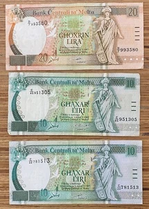 1994 Malta Banknote 10 and 20 Liri A.P Galdes M.C Bonello P-47 P-48 - Picture 1 of 9