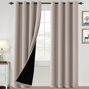 100% Blackout Curtains Thermal Insulated Blackout Curtains Heat and Full Light B - Picture 1 of 12