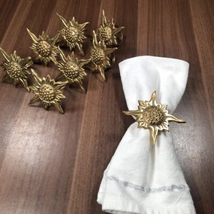 Set of 8 Brass Sunflower Napkin Rings Solid Gorgeous Heavy Decorative Dining - Picture 1 of 8