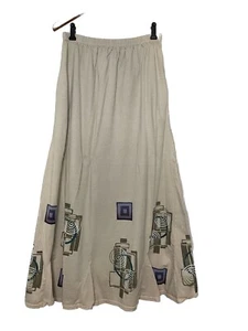 Blue Fish Like Women's Small Off White Aline Maxi Skirt Art To wear Handprinted - Picture 1 of 7