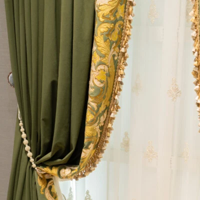 upscale olive-green flannelette embroidery velvet cloth curtain drape C1771 - Image 1 of 4