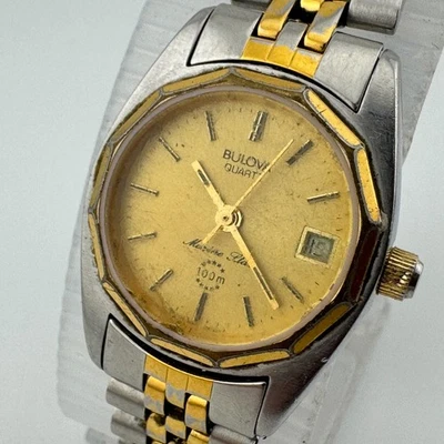 Reloj de cuarzo analógico Bulova Marine Star de colección para mujer 100 m doble tono ~ para reparación de piezas Foto 1 de 4