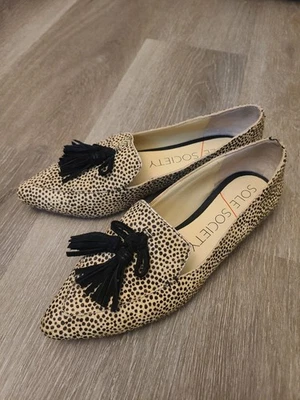 Sole Society Hadlee Calf Hair Leather Polka Dot Leopard Print Tassel Loafers... - Image 1 of 4