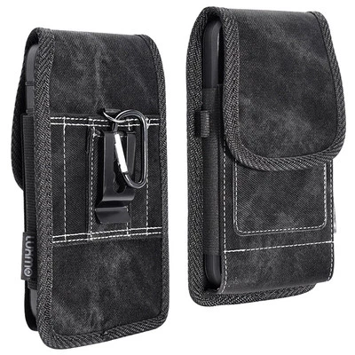 For LG Q7 Black Denim Fabric Belt Clip Holster Phone Pouch Case Cover - Image 1 of 4