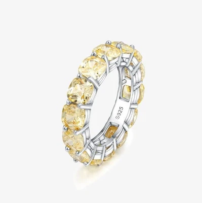 925 Sterling Silver Women's Yellow Carbon Stone Diamon Wedding Band Ring C6 - Image 1 of 4