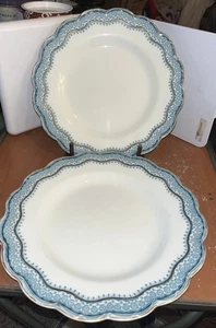 Pair Of Antique Johnson Brothers “Ruth” 10” Plates, Gold And Blue Green Floral - Picture 1 of 6